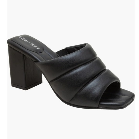Lisa Vicky Black Sheep Napa Leather Slide Block Heel Sandals Women's Shoes 9 NEW - Picture 1 of 4